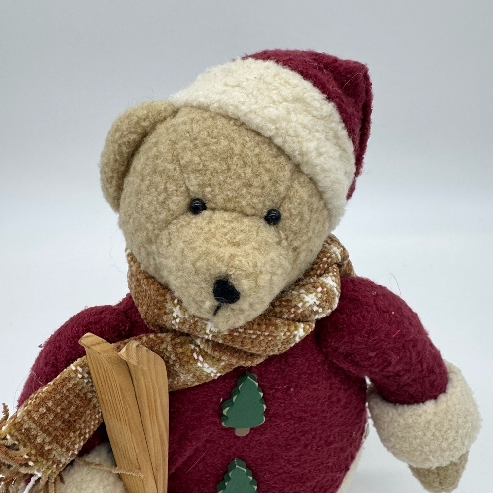 Holiday Teddy Bear with Skis - Red and Cream - Picture 5 of 6